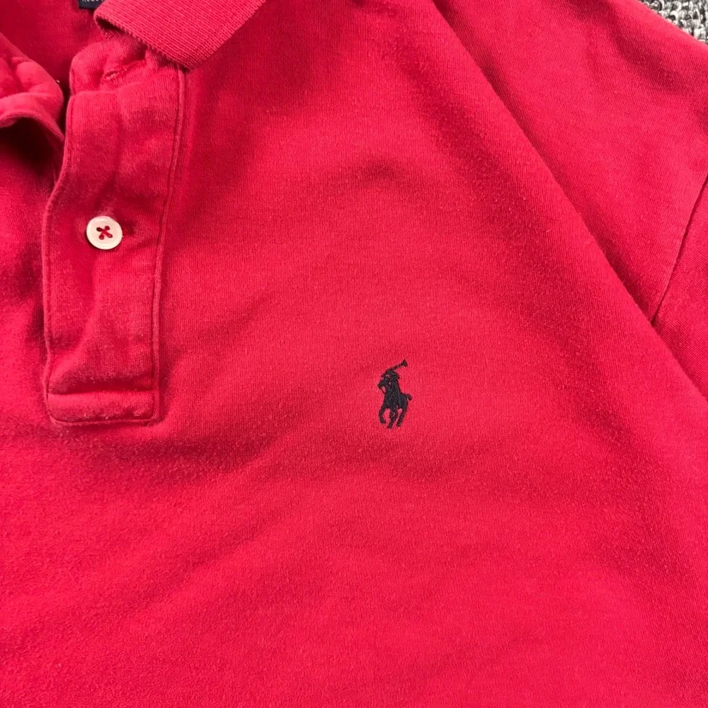 Vintage 90s Made In USA Ralph Lauren Preppy Red Polo Shirt Pony Logo Large